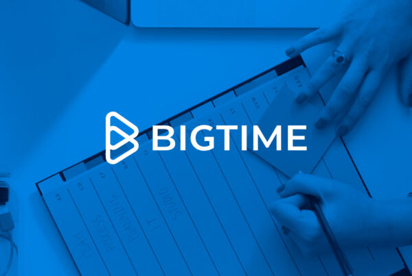 BigTime logo over an image of a person filling out a weekly planner.
