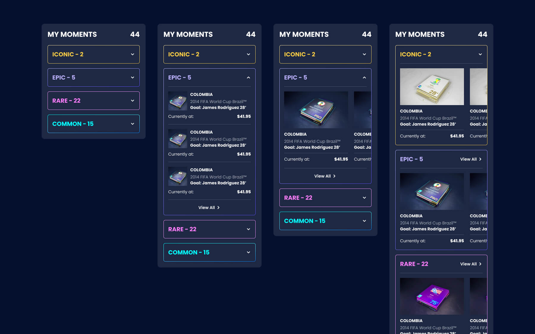 Mobile module explorations for collections.