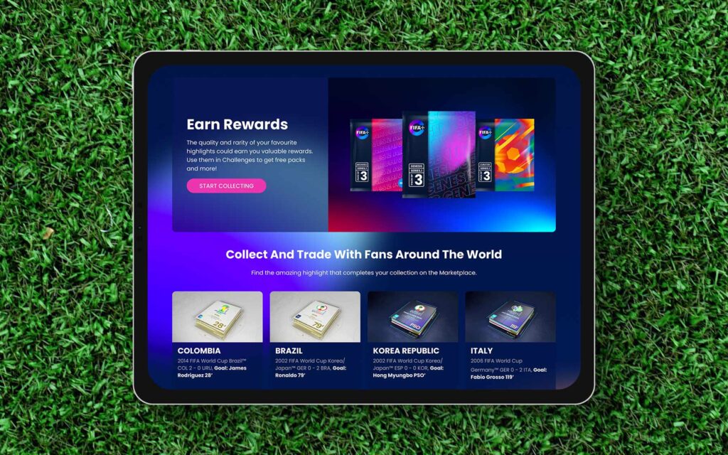 New design of FIFA+ Collect home page for tablet.