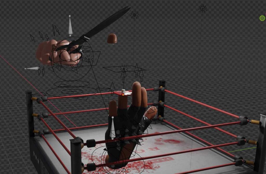 Screenshot of the fight scene in Blender.