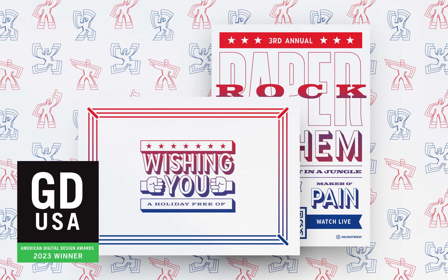 2023 GDUSA Digital Design Award for the Rock, Paper, Mayhem card.