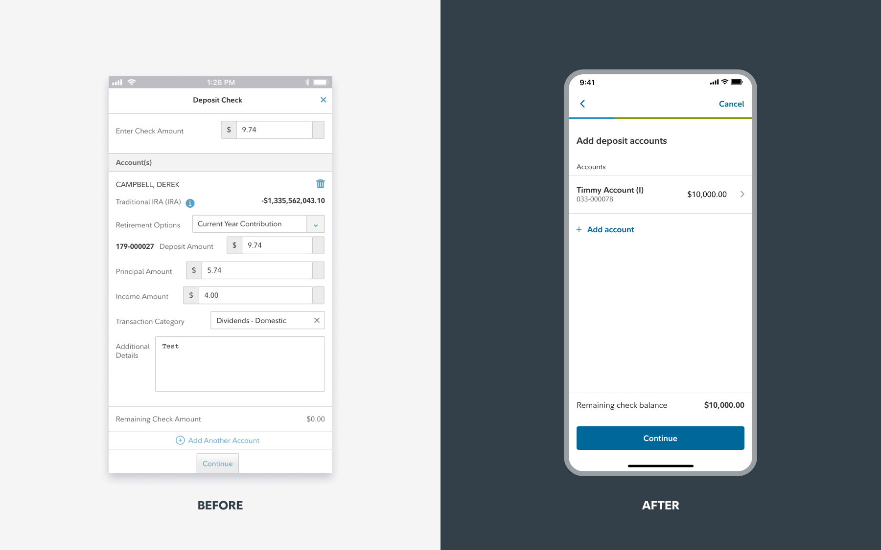 Comparison of old and new version of remote check deposit